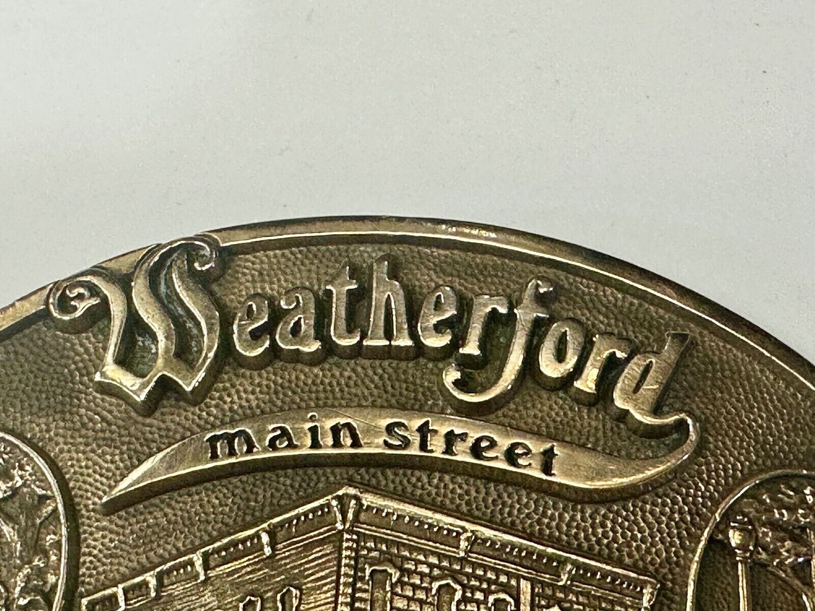 Texas Weatherford Main Street - vintage 1987 LIMITED ADM solid brass belt buckle