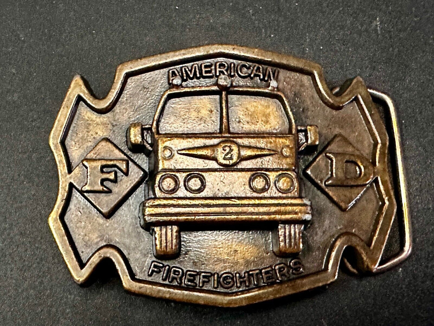 American Firefighter Fire Truck Fireman Commemorative Vintage MBCI Belt Buckle