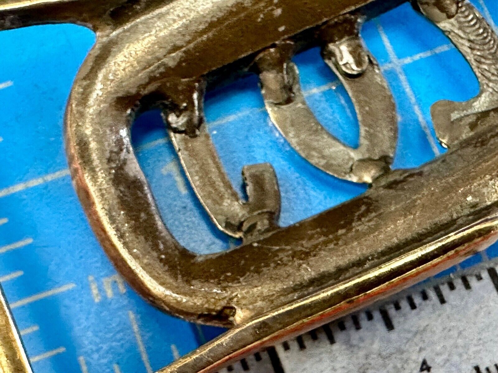 Vintage LVJ LUJ gold tone block letters cutout belt buckle