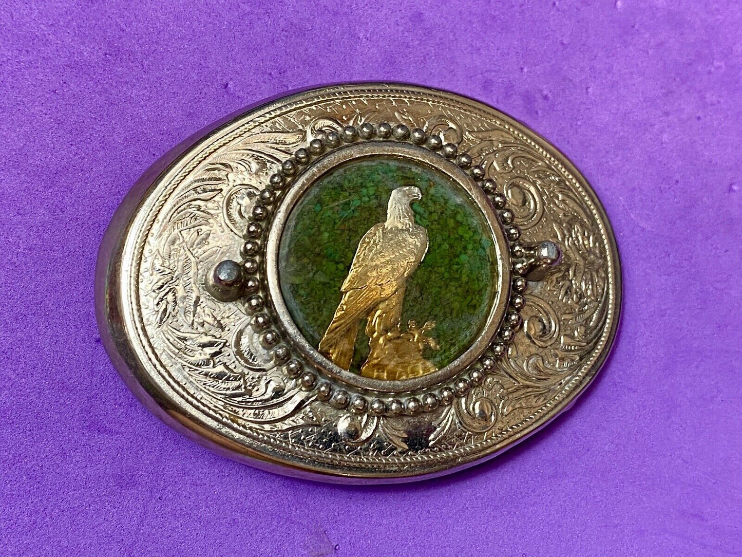 American Bald Eagle Patriotic Artisan Painting Centerpiece Western Belt Buckle