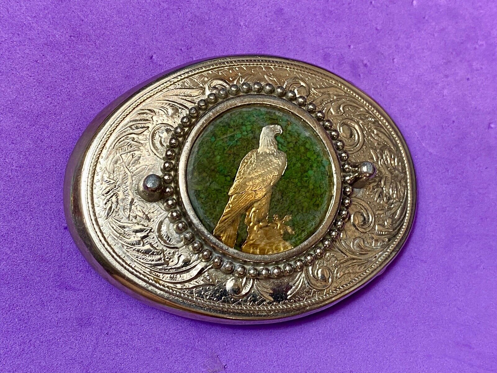 American Bald Eagle Patriotic Artisan Painting Centerpiece Western Belt Buckle