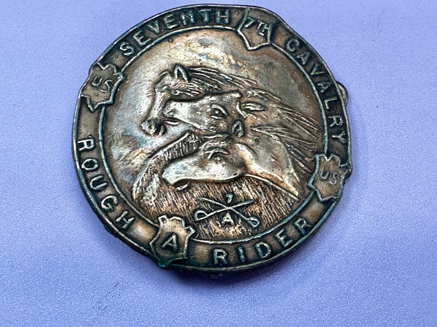 7th Seventh Cavalry Rough Rider Horse Head Vintage Belt Buckle