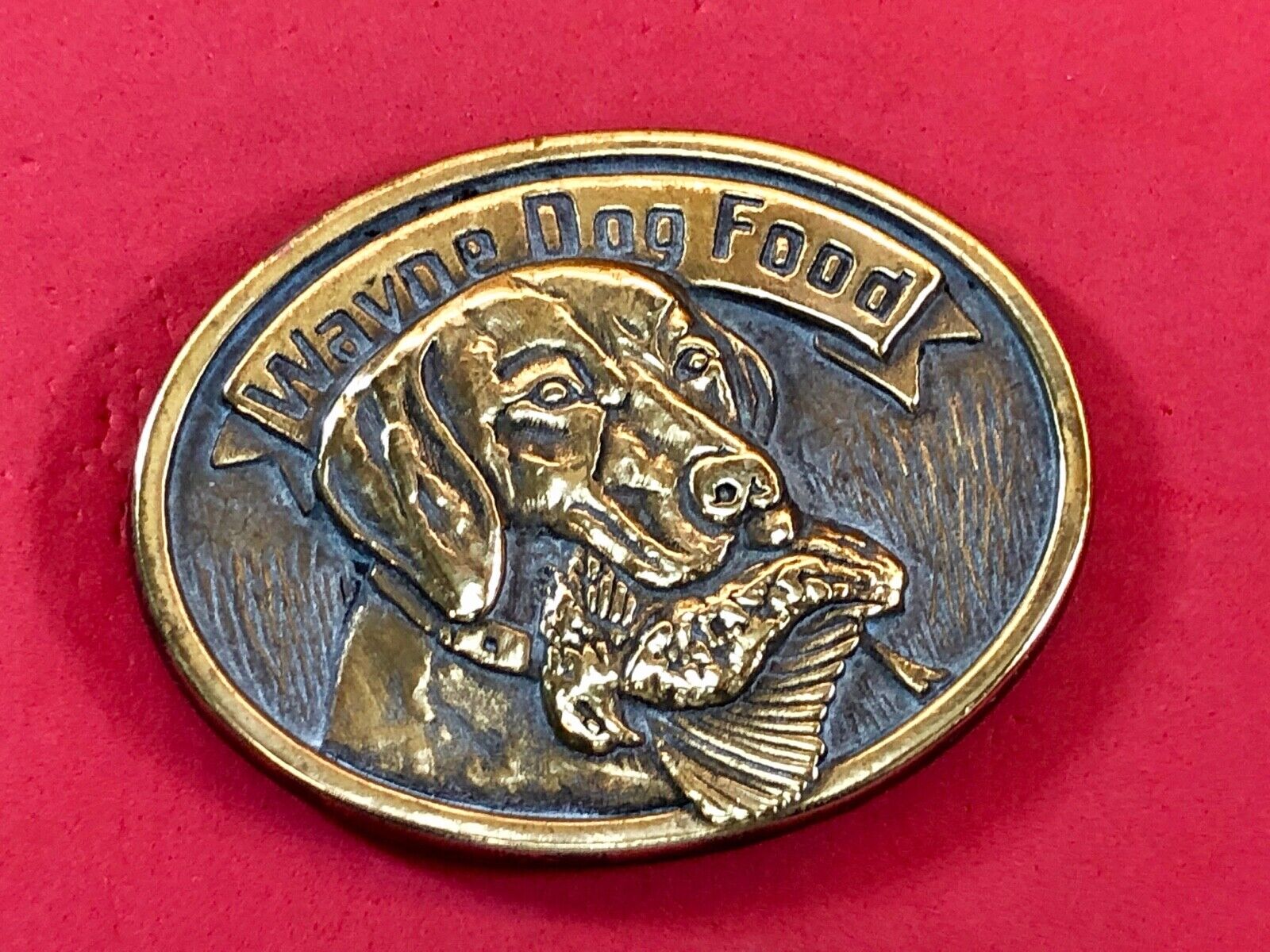 1980's Wayne Dog Food Belt Buckle Lab Bird Hunting Dog 50th Anniversary