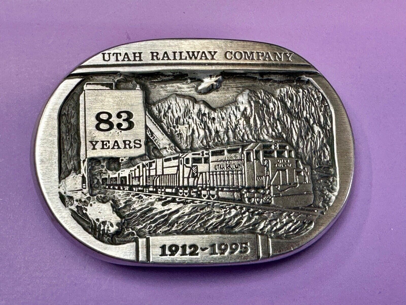 Utah Railway Co Vtg Train Railroad 83 Years - Gary Prazen Sculpture Belt Buckle