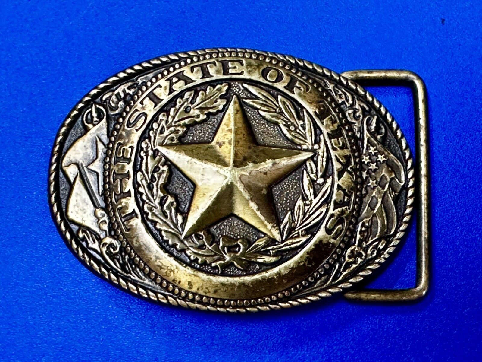 The Great State of Texas - Flag & Star Vintage SMALL  USA made Belt Buckle