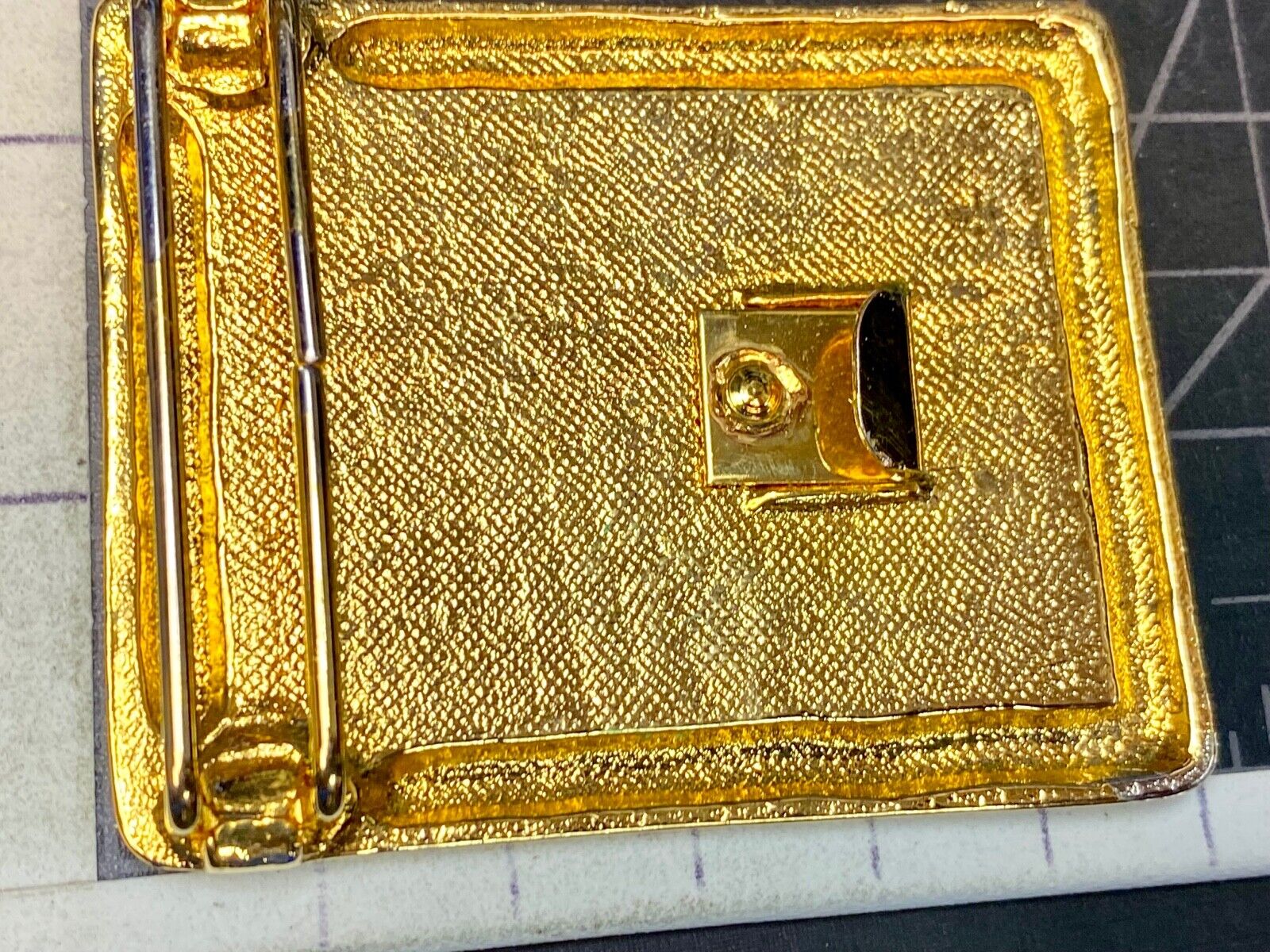 vintage gold tone cream center dress 3" belt buckle  