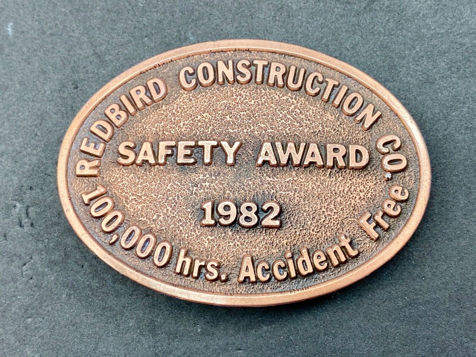 1982 Redbrid Constitution company - Accident free Safety Award belt buckle 
