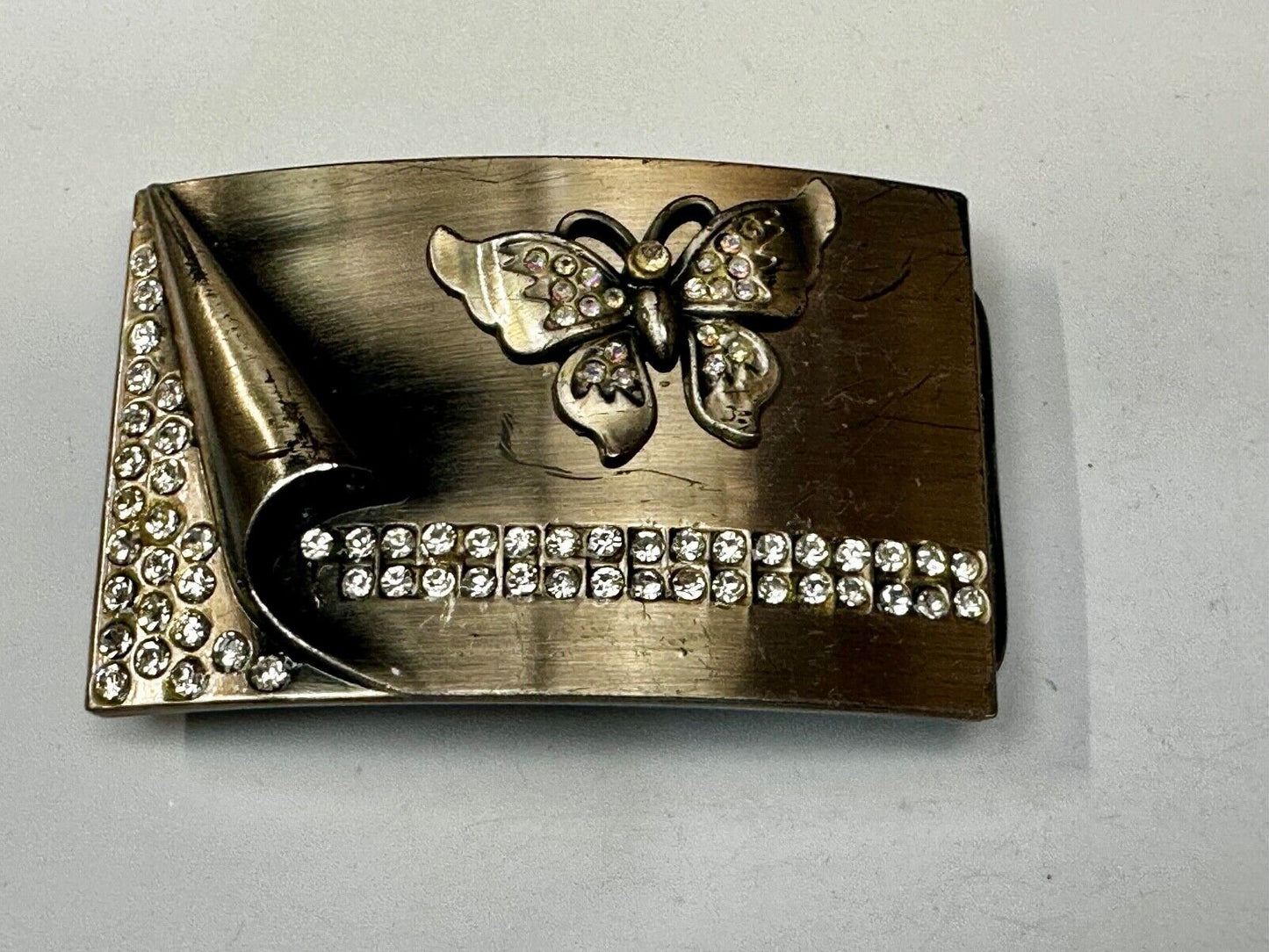 Unique Butterfly Theme Rhinestone Accented Vintage Silver Tone Belt Buckle