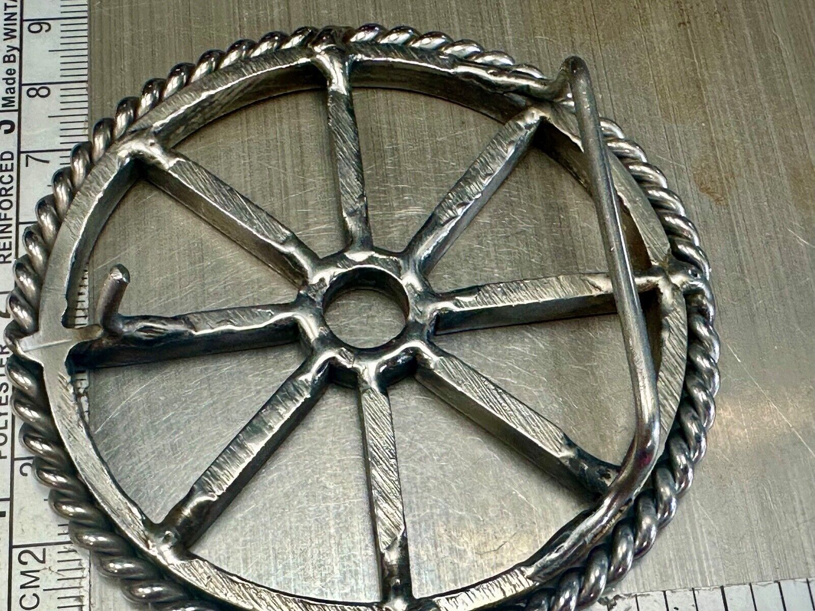 Unique Wagon Wheel Pattern Open Cut-Out Silver Tone 3" Artisan Belt Buckle