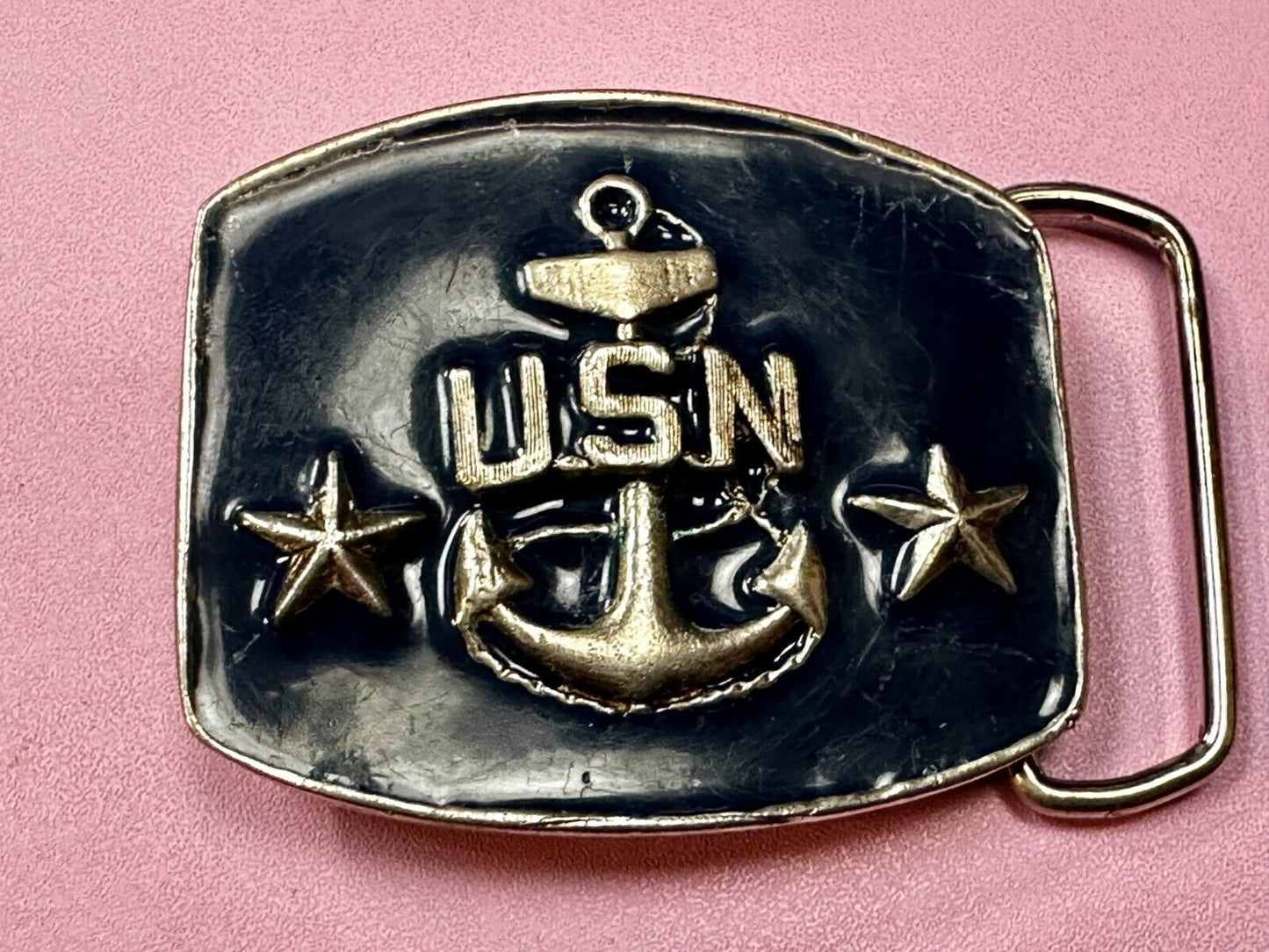 USN United States Navy Anchor Naval Military Forces Two Stars Belt Buckle