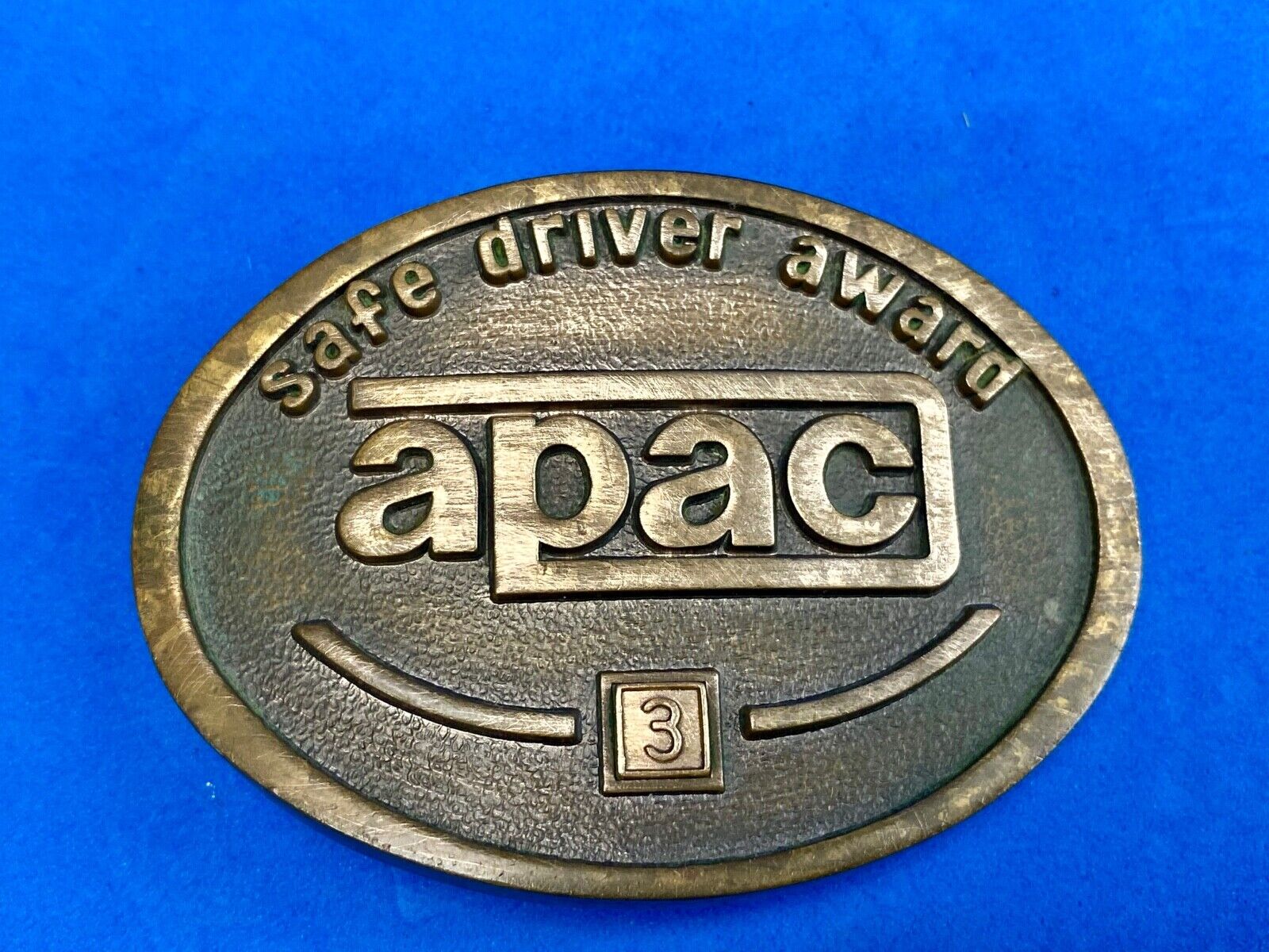 Vintage Jostens belt buckle APAC safe driver 3 year award