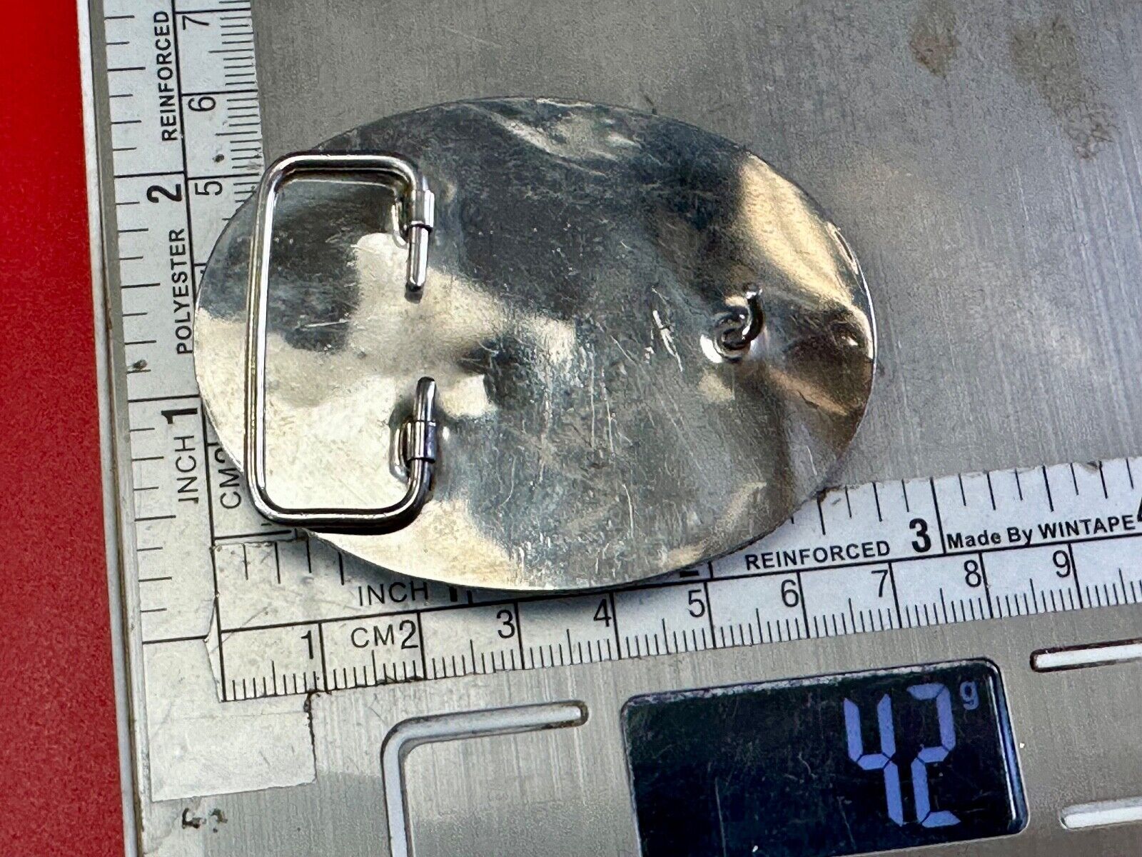 Beautiful Thunderbird Abalone Shell inlaid Vintage oval silver tone belt buckle