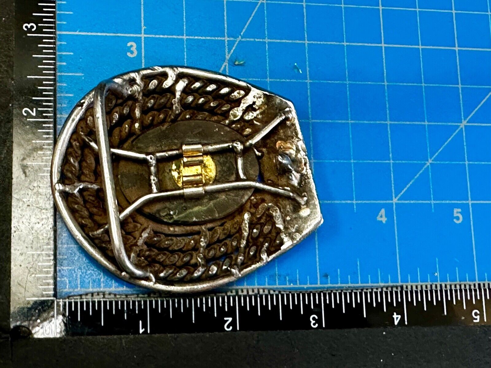 Artisan Centerpiece Green Stone?  Ornate Metal Workers / Welders Belt Buckle