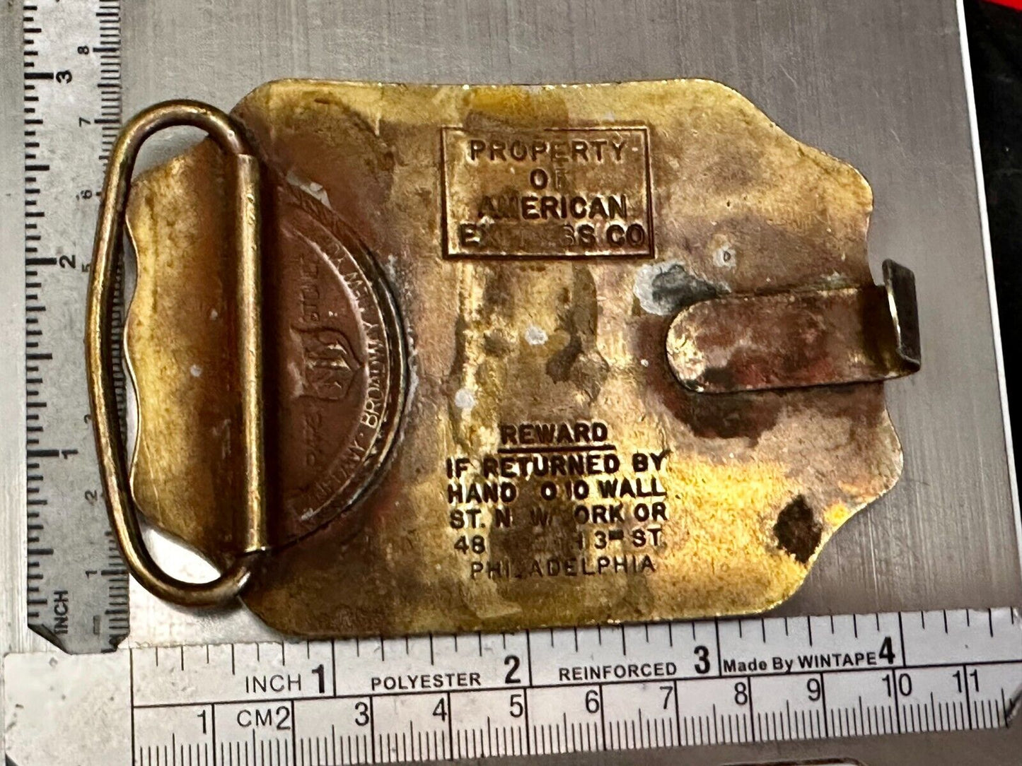American Express Co Wells Butterfield Vintage Tiffany Rare Stone Belt Buckle