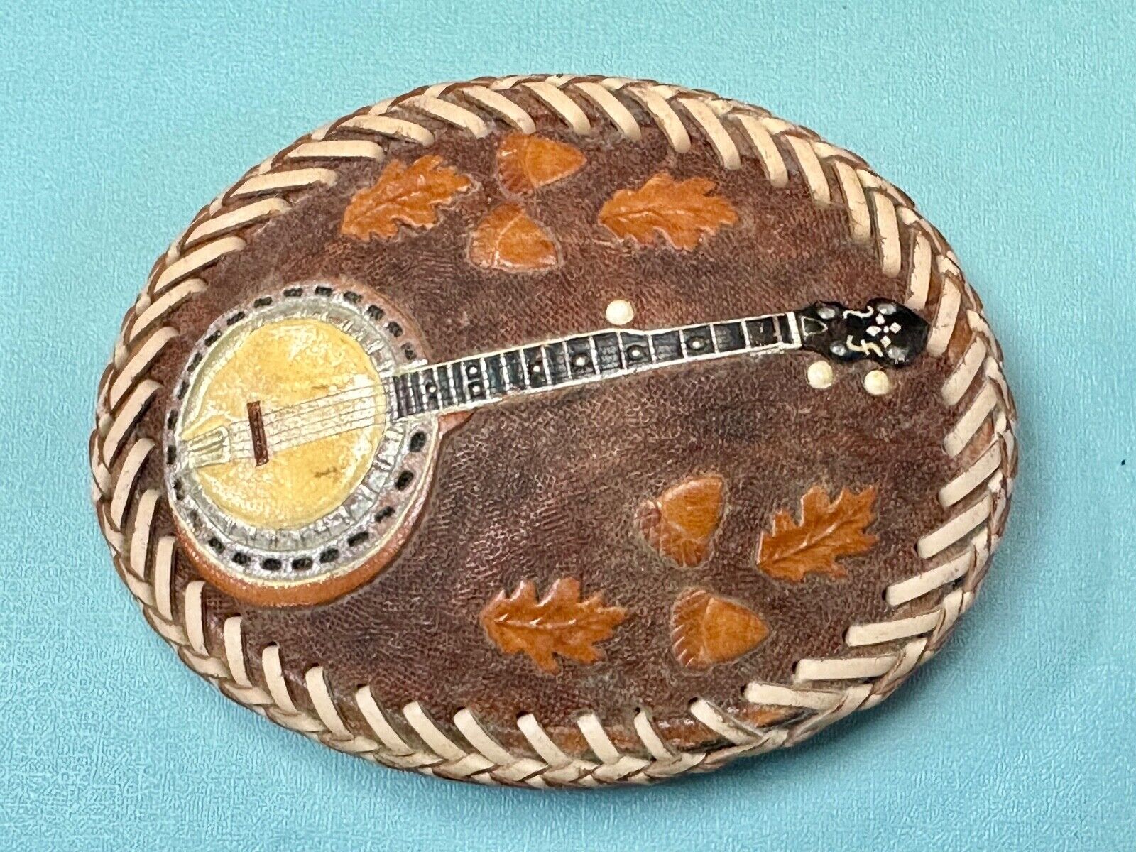 Banjo Country Music Bluegrass Pickers Gorgeous Snake Skin Vintage Belt Buckle