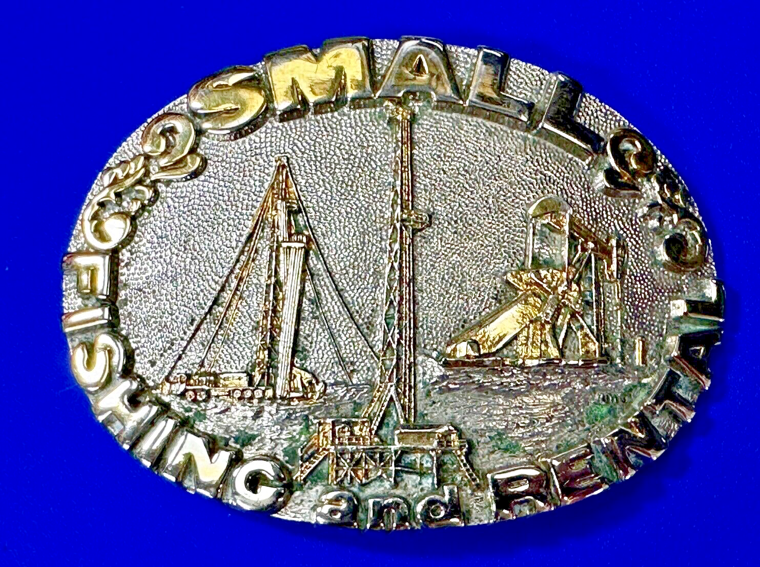 2 Small Fishing And Rental 24K Gold Plated Off Shore Oil Rig Belt Buckle By Adm
