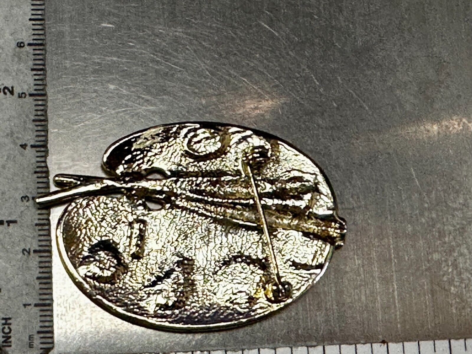 Vintage Gold Tone Artist's Palette Brooch Pin Signed AJC Paint Brush Painting 🎨