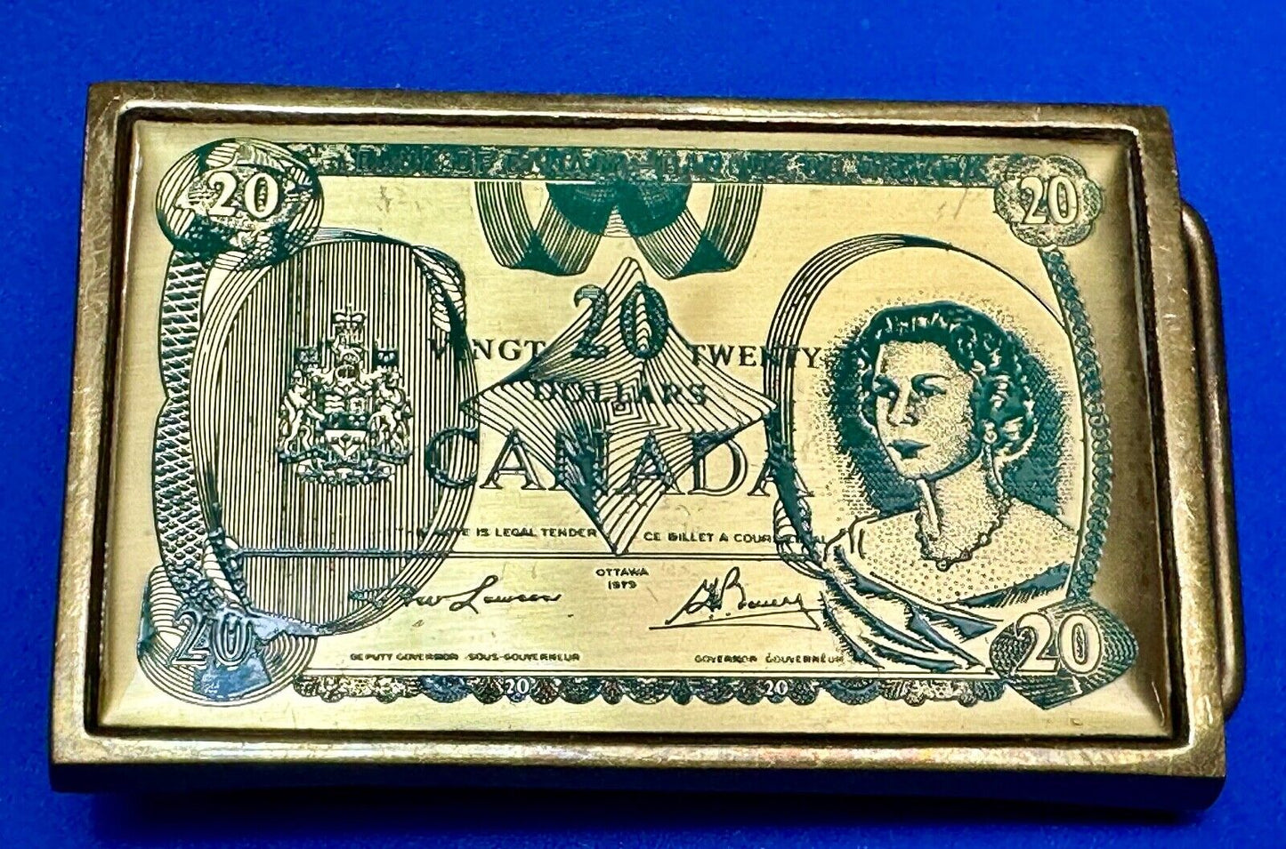 Twenty Dollars Canada Canadian Money Solid Brass Vintage 1983 Belt Buckle by NAP