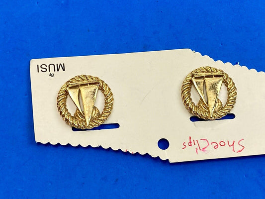 beautiful two piece Sailboat gold tone small vintage belt buckle signed Musi 