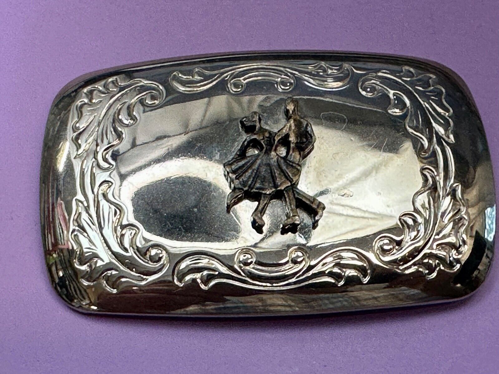 USA made Dancing Couple County Line Square Style Vintage TwoTone Belt Buckle