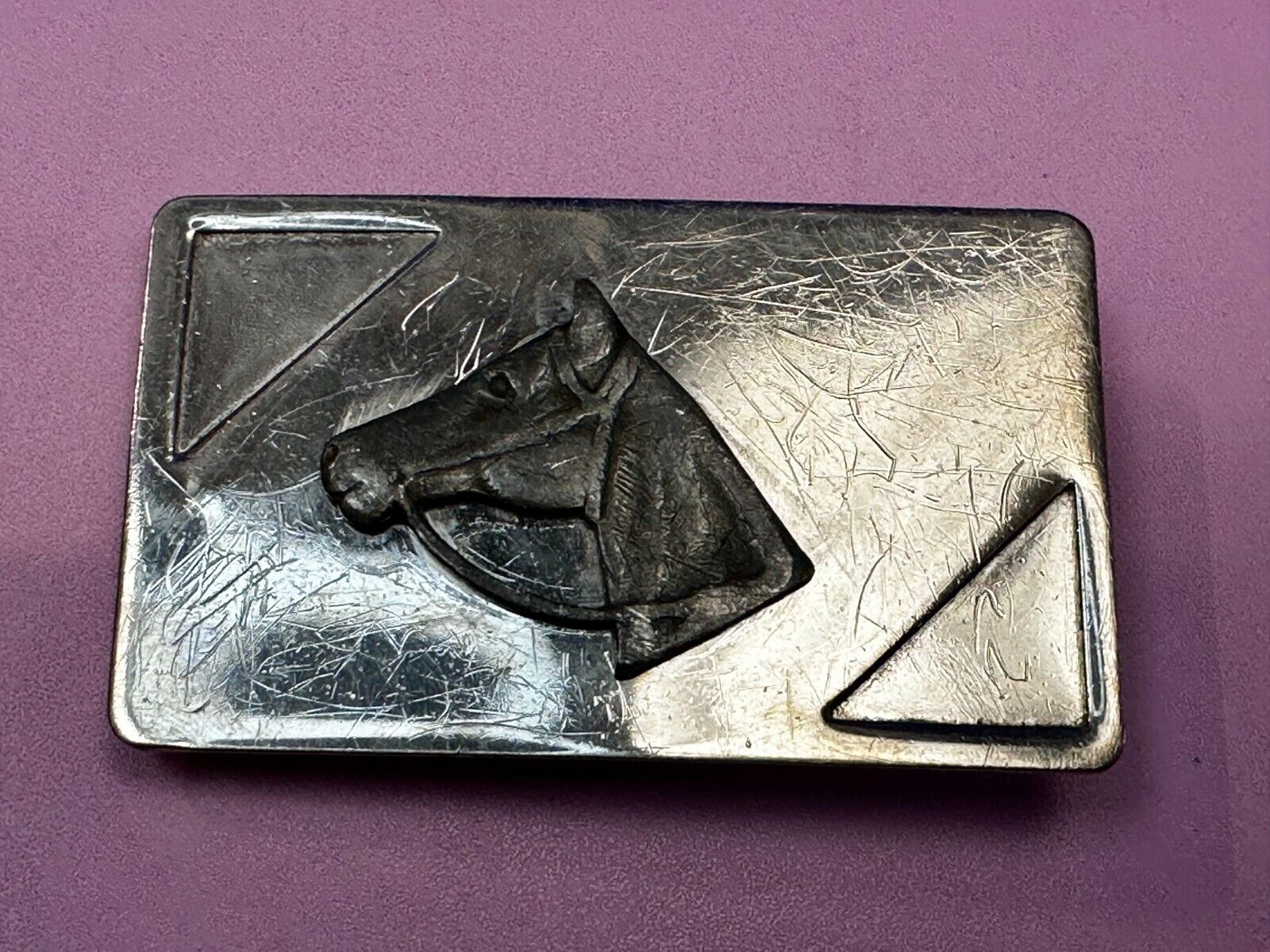 Vintage Horse Head on Nickel Silver Rectangular Belt Buckle