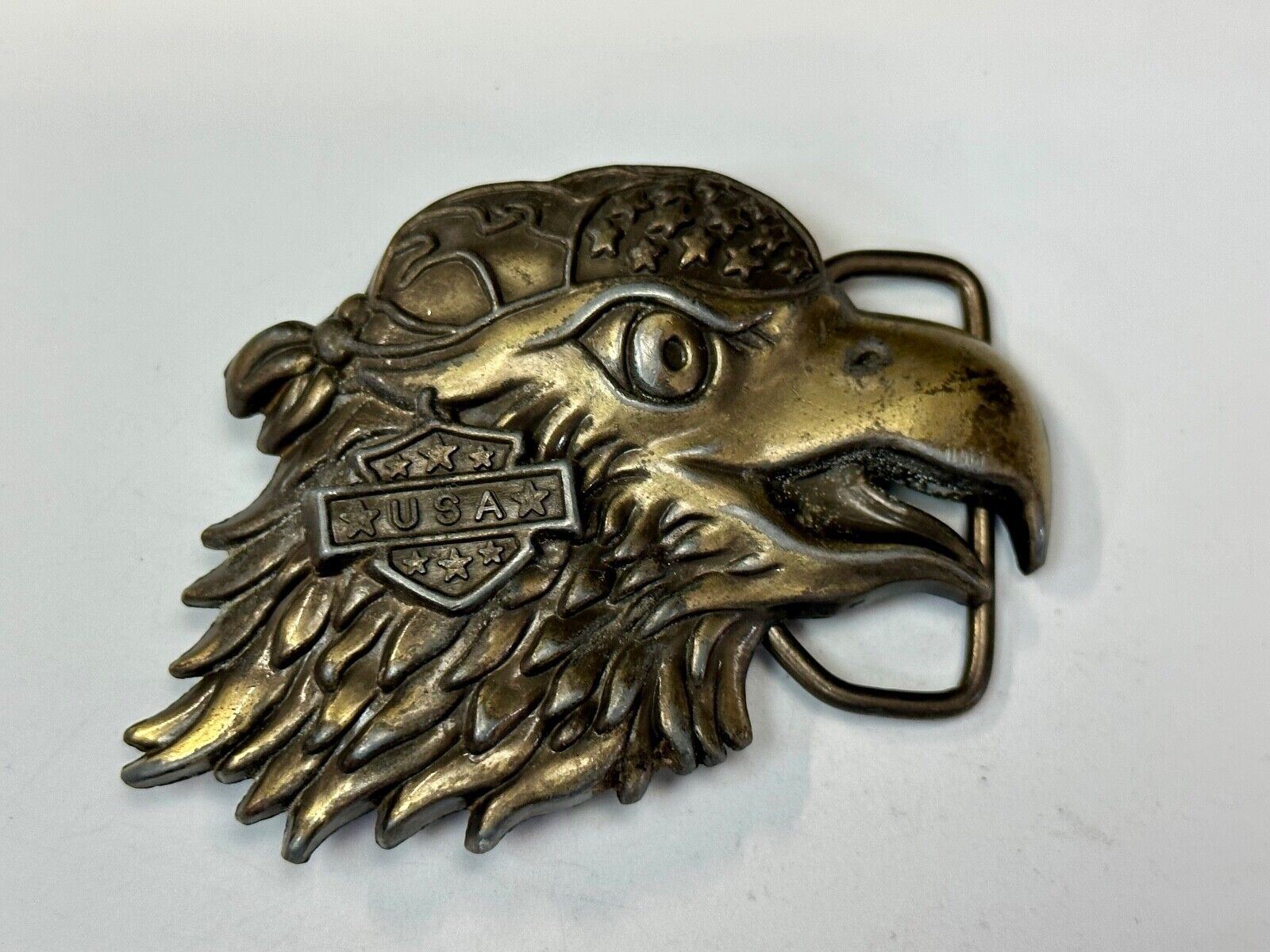 Bikers Eagle USA Motorcycle Rider figural cutout Head beak bandana belt buckle
