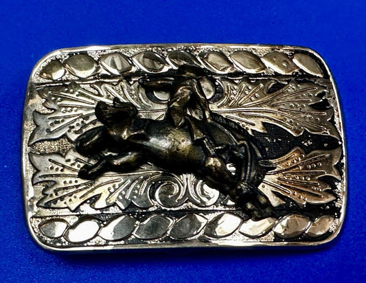 Vintage Cowboy on bucking bull bronc western two tone belt buckle