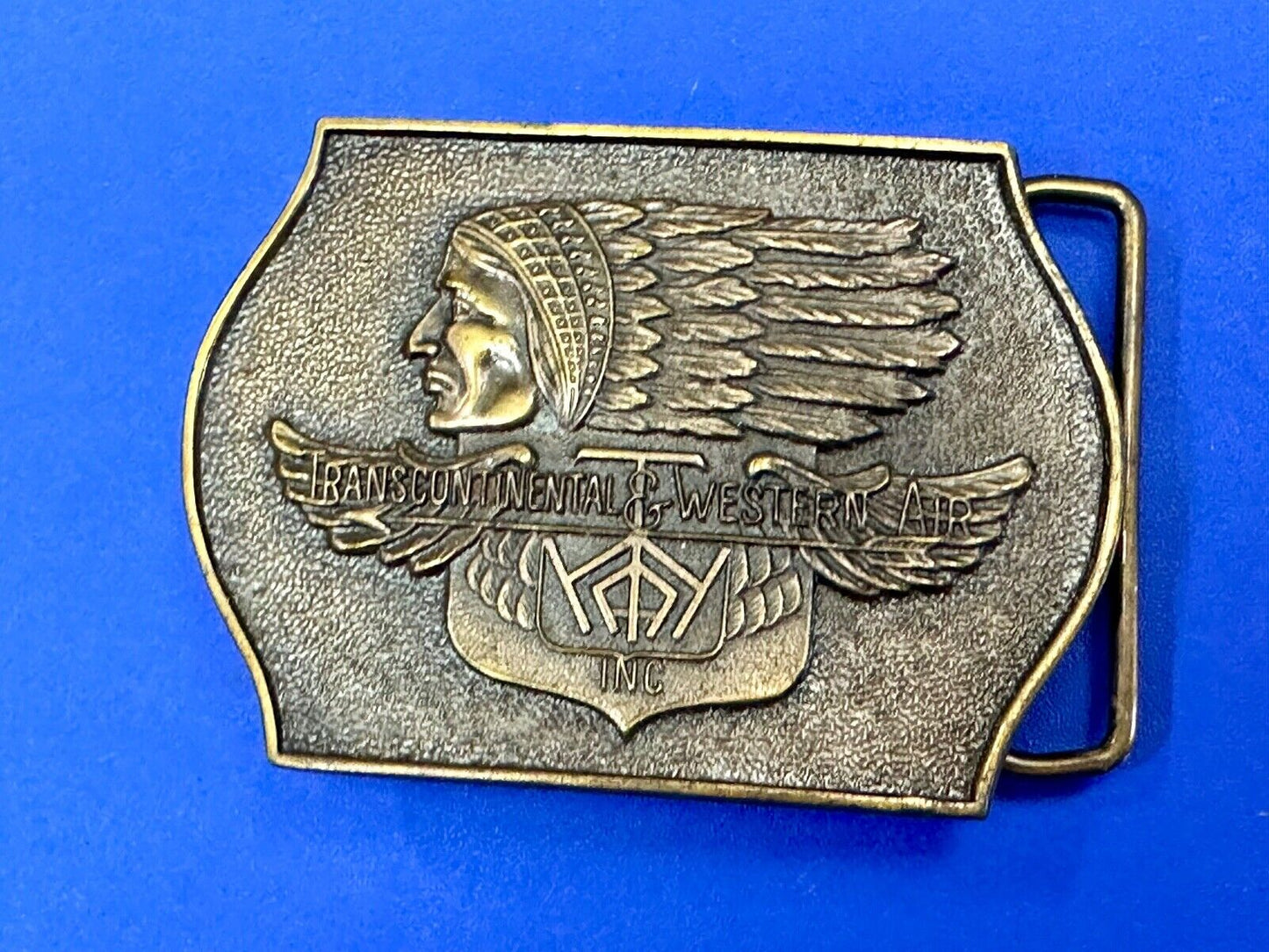 TWA Indian Head logo Transcontinental & western Airlines Air Inc belt buckle