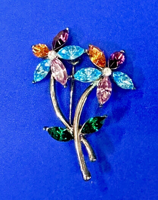 Vintage 1960s Monet Atomic Flowers with Stems Bright Multi-Color Silver Tone