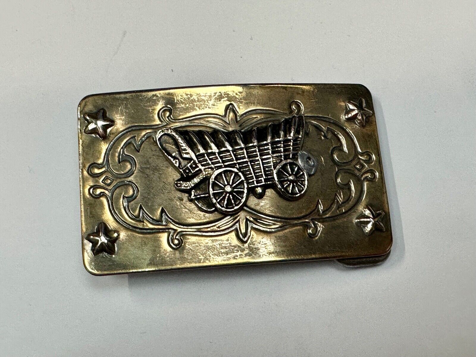 Vintage Covered Wagon Ornate belt buckle to restore
