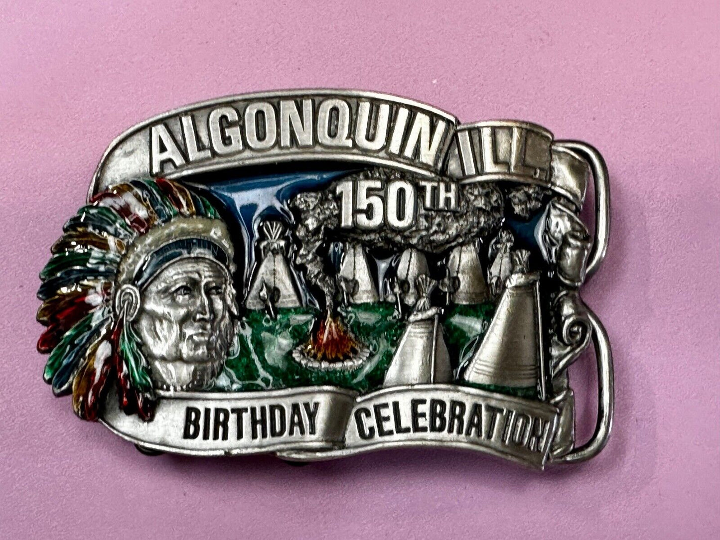Algonquin Illinois 150th Birthday Celebration Vintage Belt Buckle or Freestand