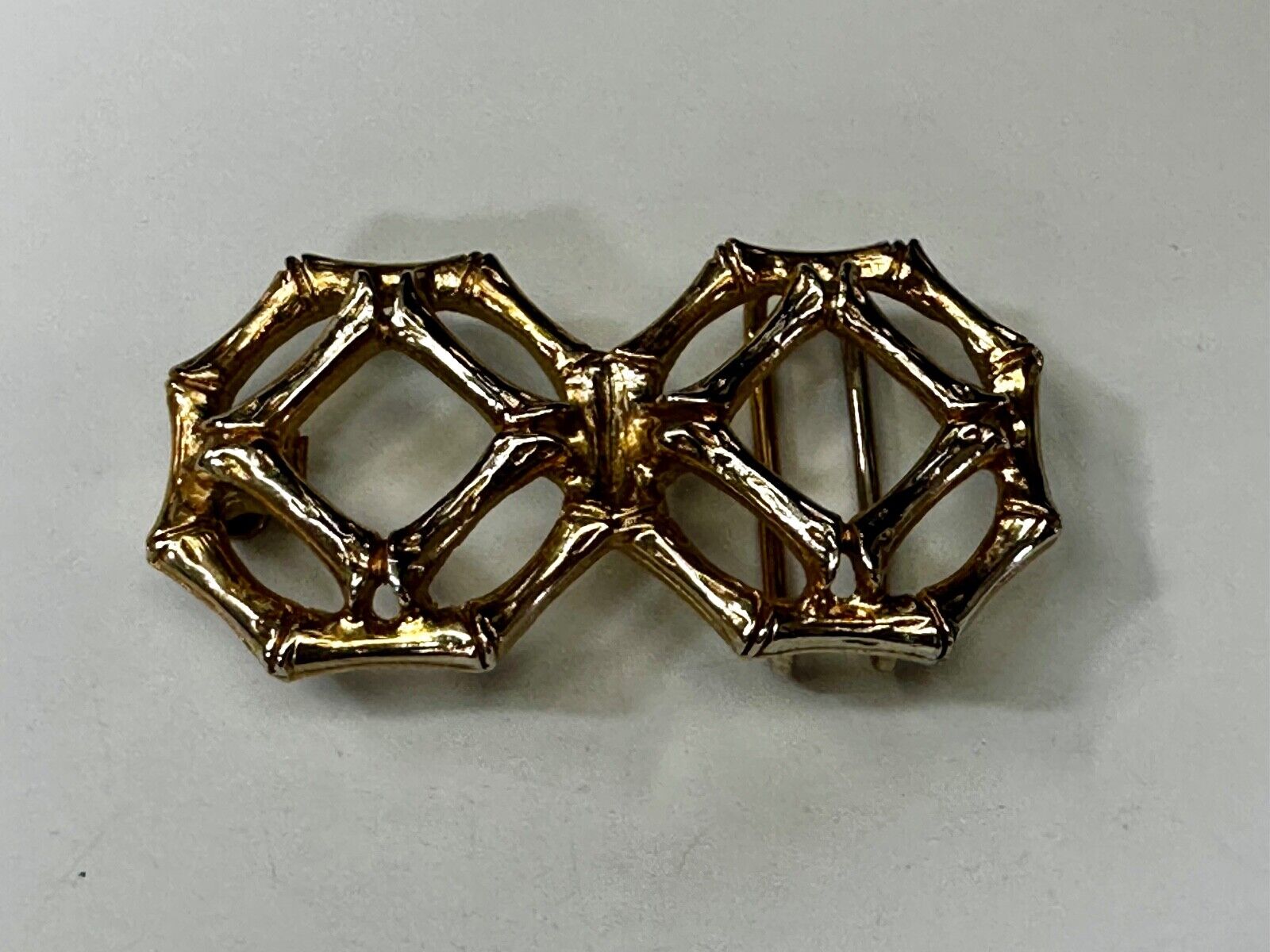 Bamboo Pattern Design See Through 3" wide  Gold Tone Vintage Belt Buckle