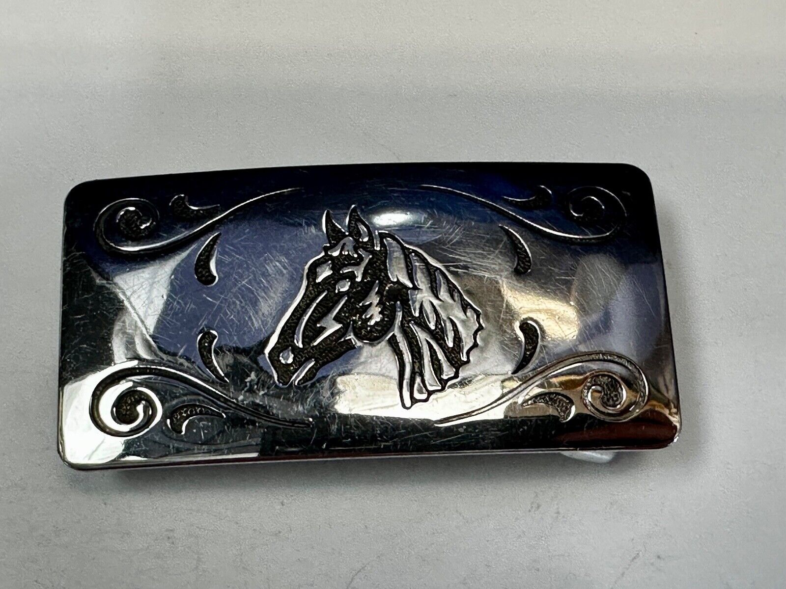 Vintage Horse Head USA Silver Tone  Belt Buckle by Chambers Belt Co