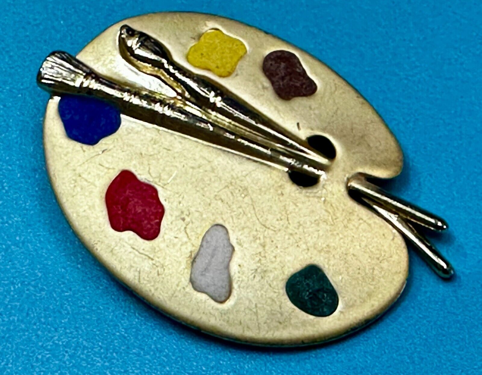 Vintage Gold Tone Artist's Palette Brooch Pin Signed AJC Paint Brush Painting 🎨