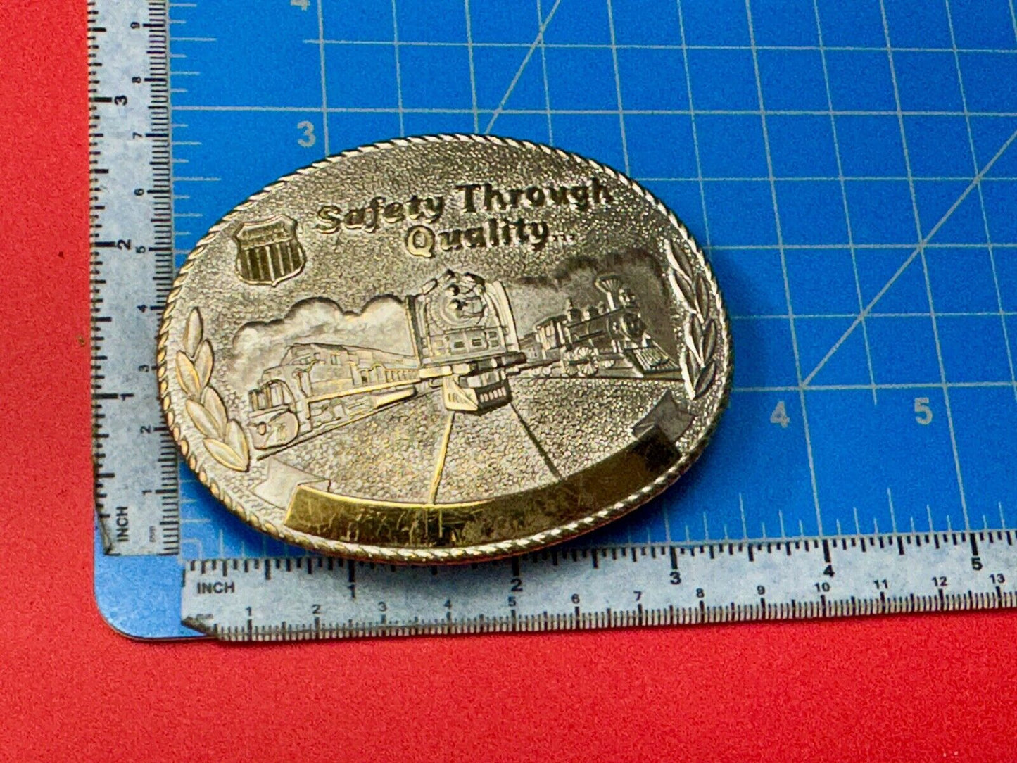Union Pacific Rail Road SAFETY THROUGH QUALITY Train Engine STOTTS belt buckle