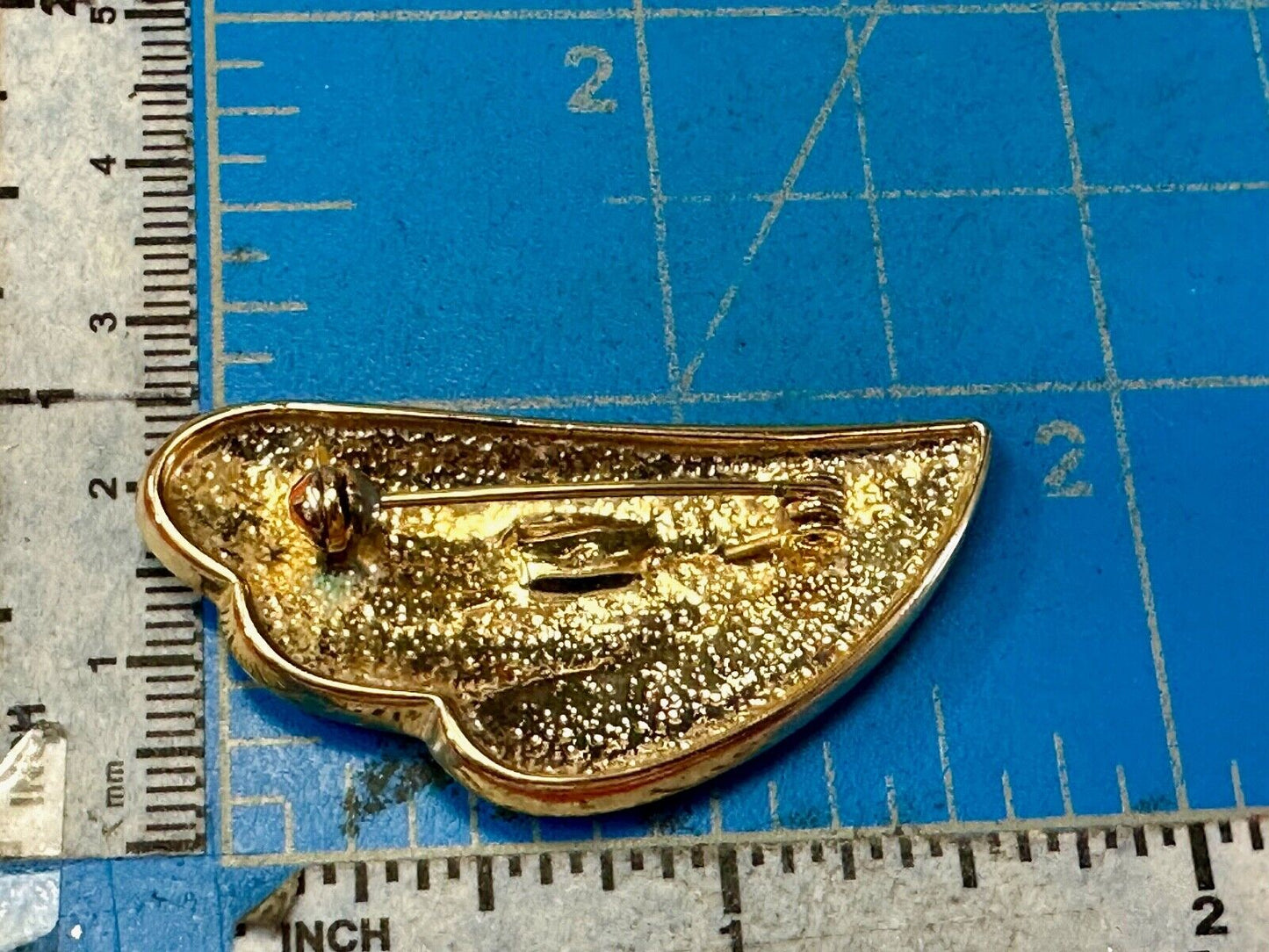 Abstract Leaf Shaped Black Enamel Gold tone brooch pin