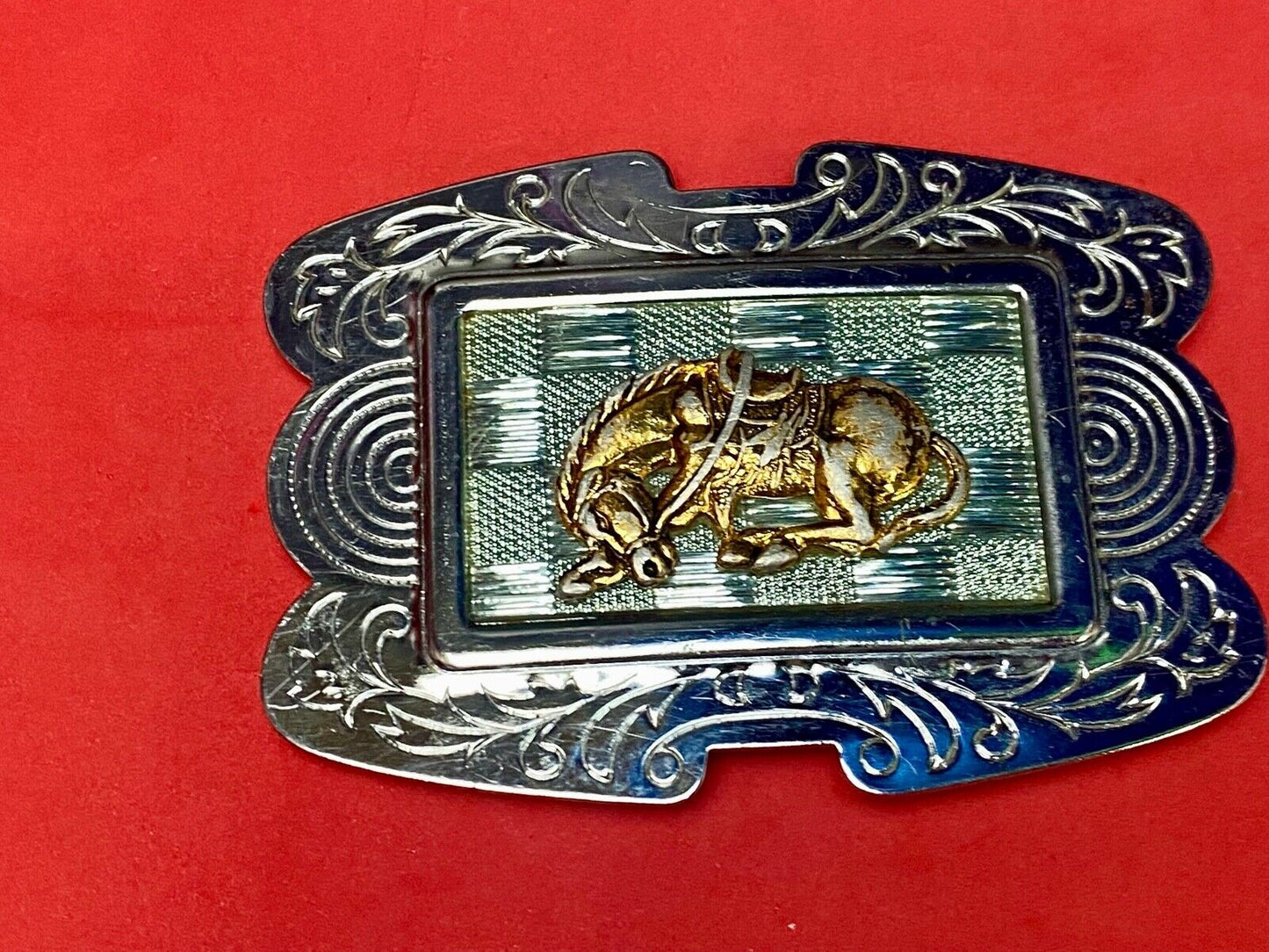 Unique Shaped Mixed Metal And Color Western Cowboys' Horse Belt Buckle 