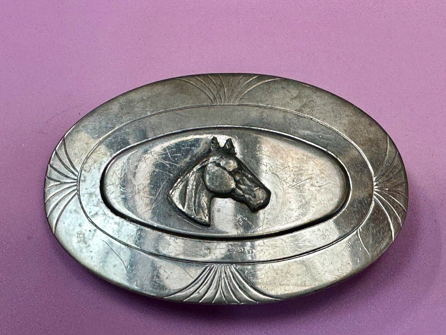 Vintage Horse Head Nickel Silver Oval Belt Buckle by The LynTone Company