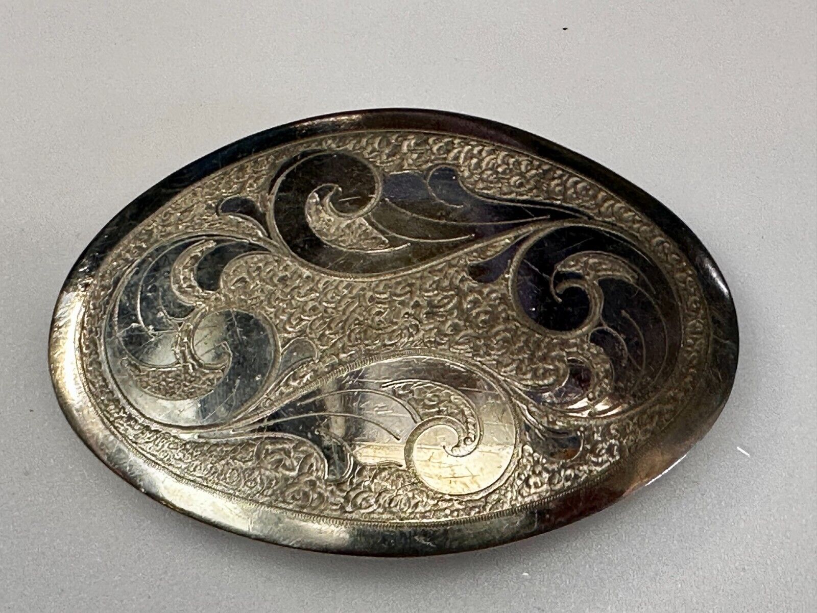 Vintage Engraved Flower Swirl Design 4" Wide Justin German Silver Belt Buckle