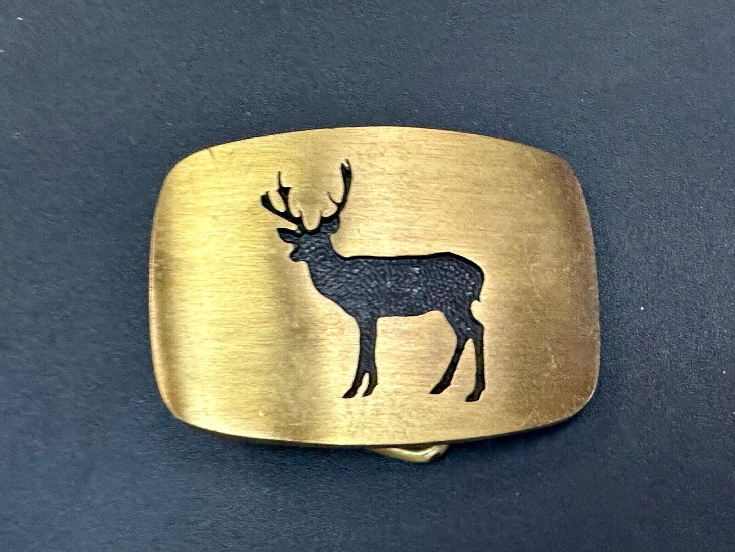 vintage Deer Elk Black outlined solid brass belt buckle by BTS