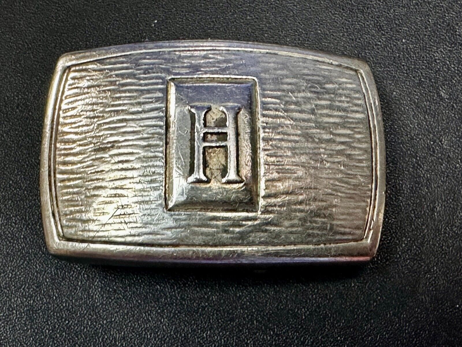 Antique Letter Monogram Initial H Art Deco Nickel Silver Belt Buckle by Pioneer