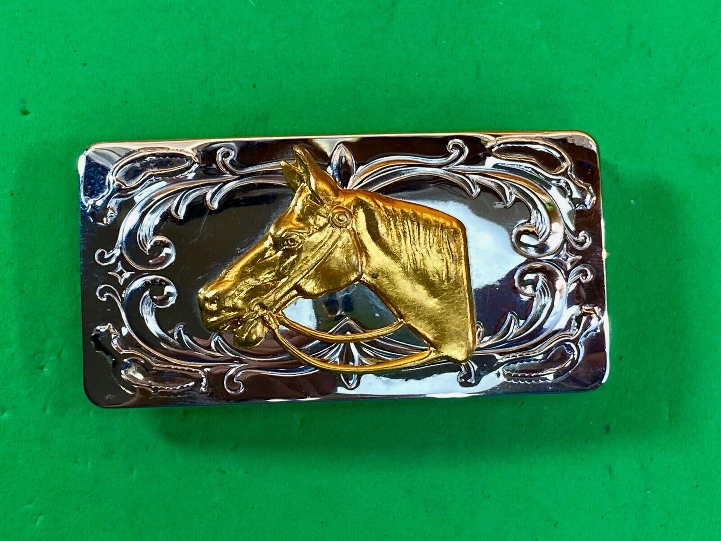 Usa Made Horse Head Bust Mixed Metal Belt Buckle 
