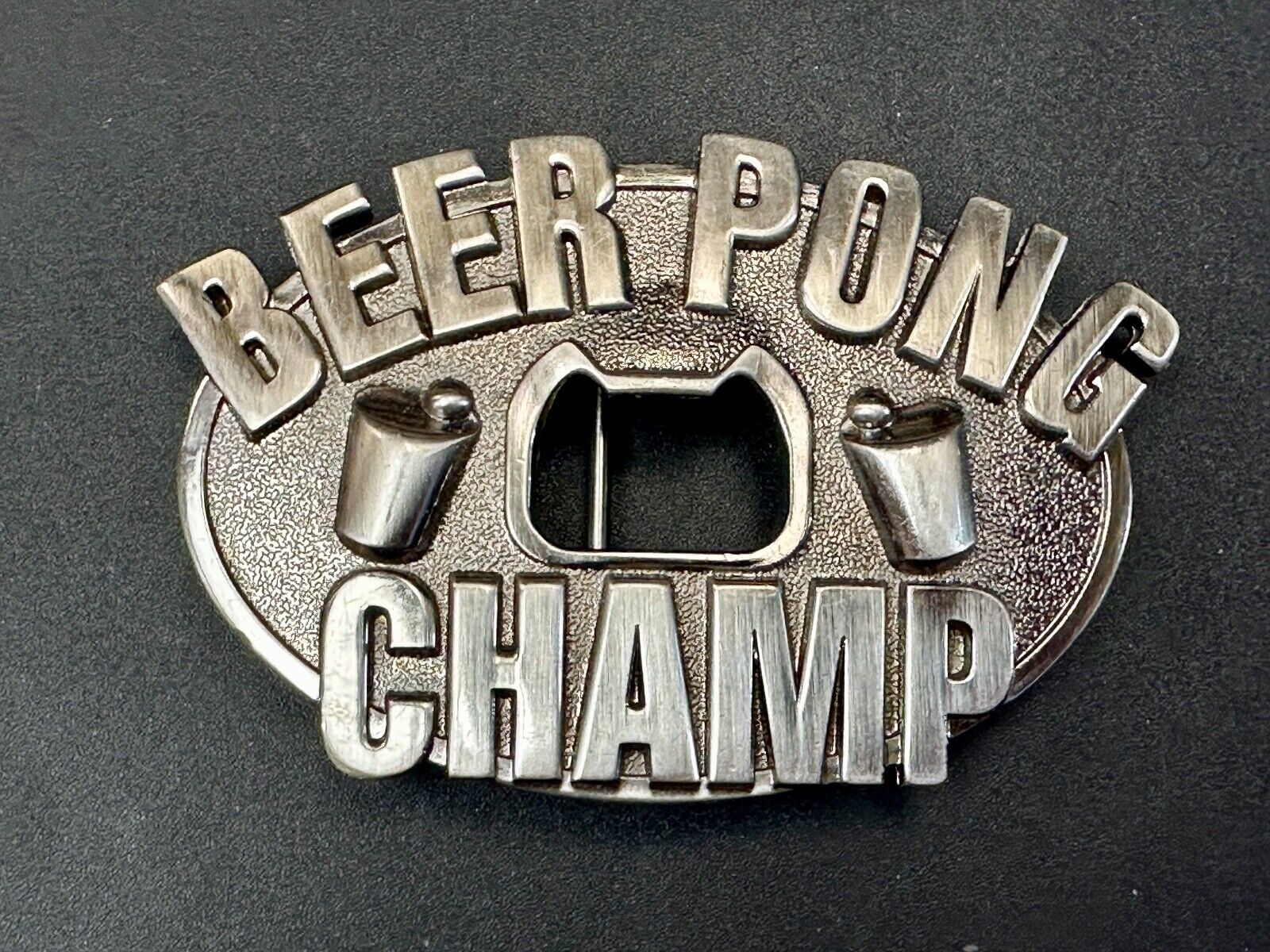 vintage beer pong champ novelty belt buckle and bottle opener by Kalan