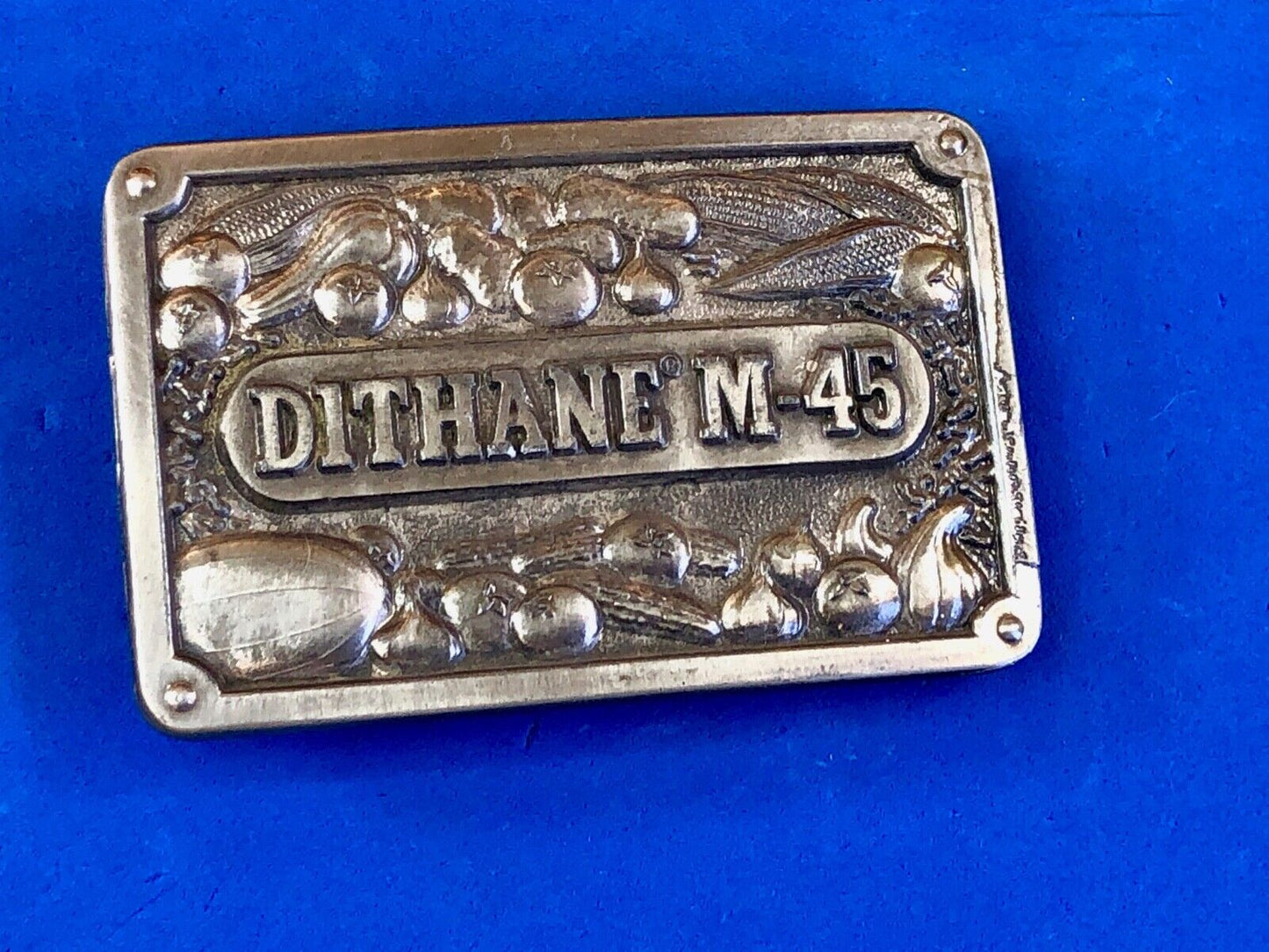 Vintage Farming  Dithane M-45 advertising belt buckle Dallas Texas Koleaco 