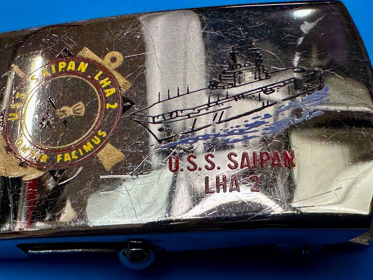 USS Saipan LHA-2 US Military Navy Ship Logo Solid Brass Vintage Belt Buckle