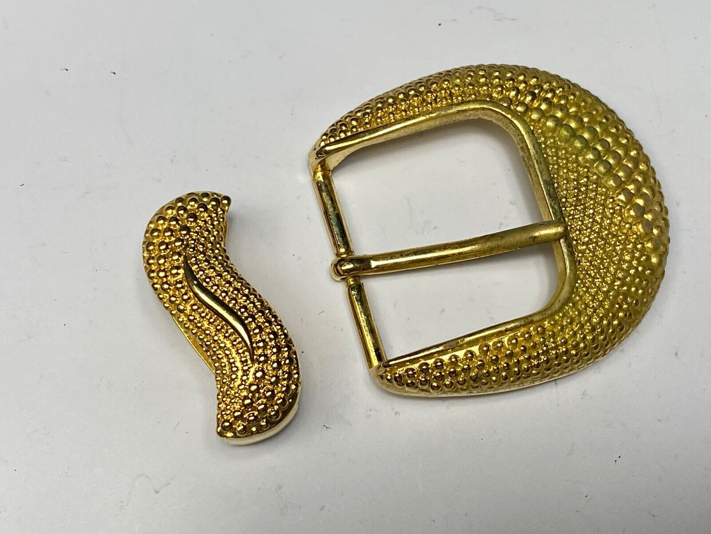 unique two piece gold tone wide textured belt buckle 