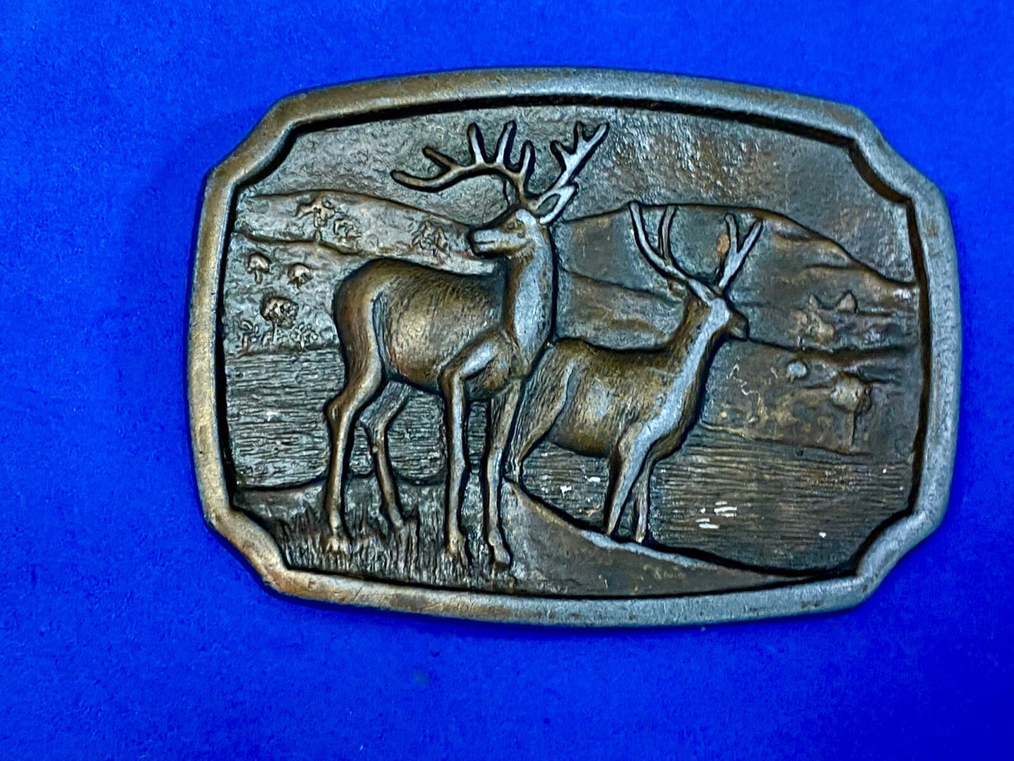 Vintage Deer And Doe In Nature Brass Tone Belt Buckle  - Perfect Hunters Gift! 