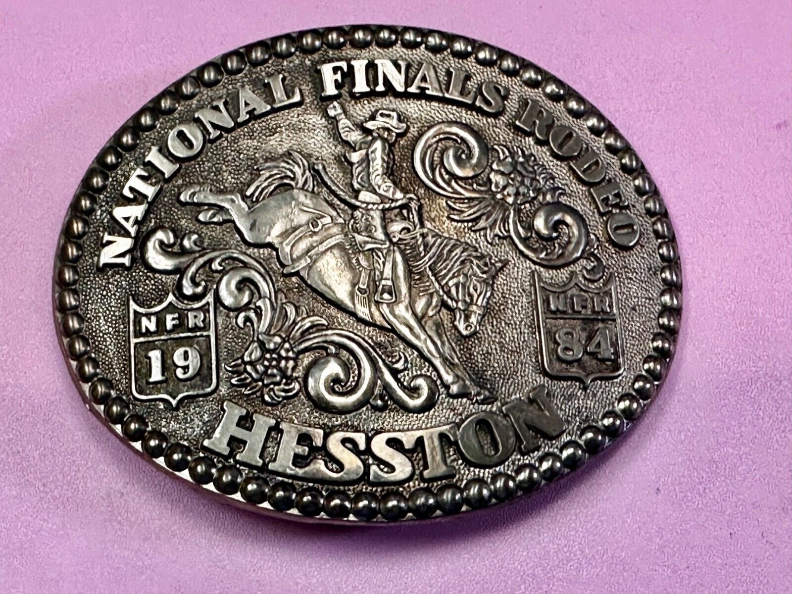 1984 Hesston NFR National Finals Rodeo Cowboys Western Belt Buckle