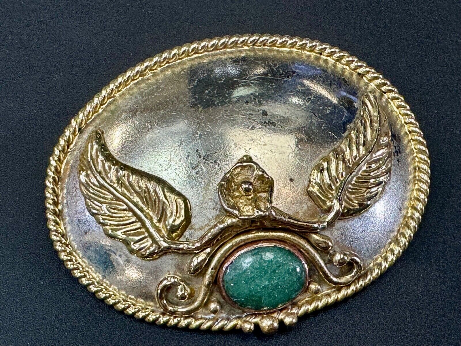 two tone LEAF theme unknown to me! green turquoise? Artisan western belt slide