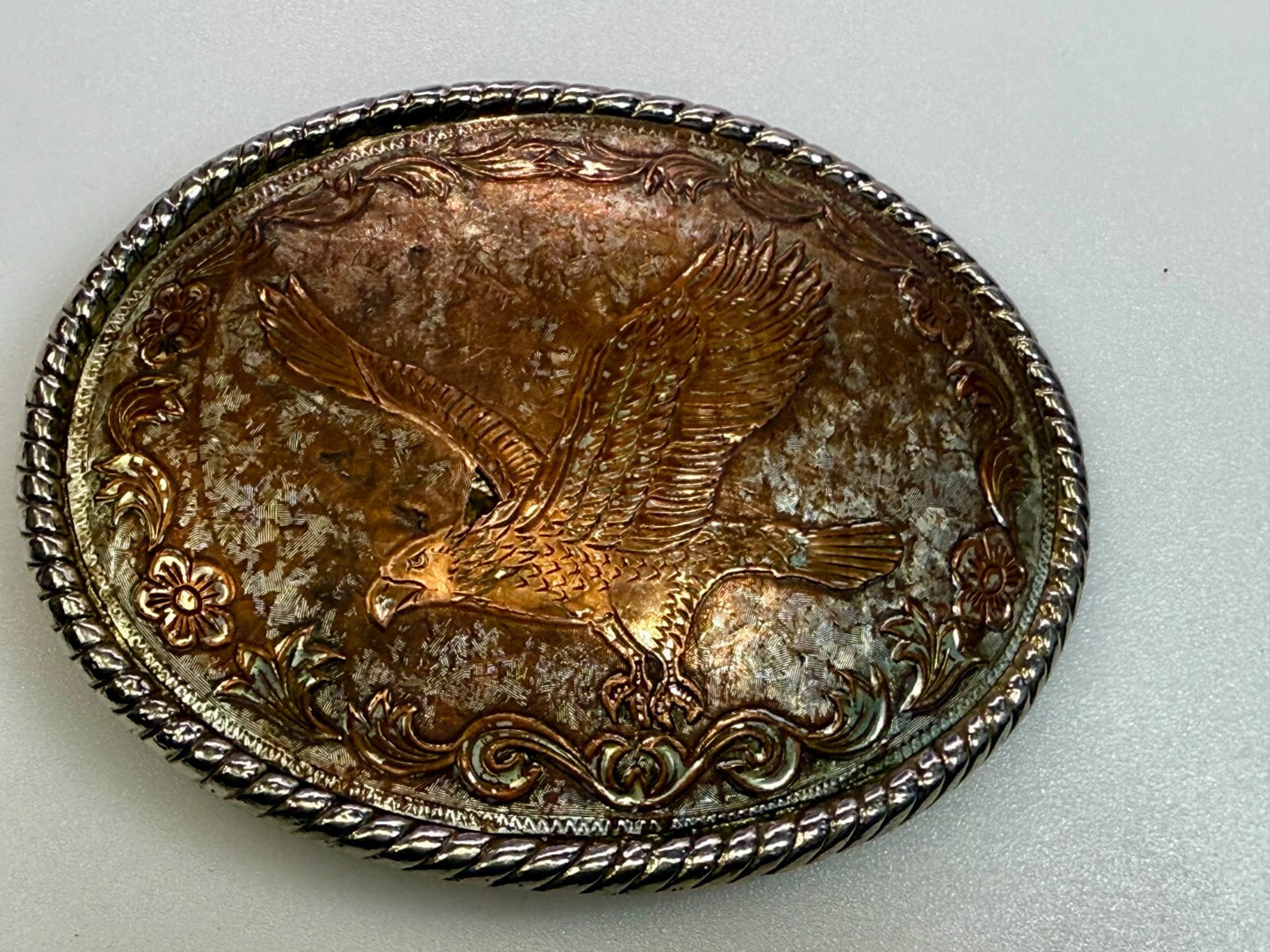 American Bald Flying Eagle Flower Swirl Ornate Brown Color Belt Buckle W USA